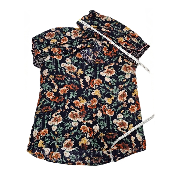 Jodifl Boho Oversized Bubble Sleeved Blue Floral Blouse Top Size S V-Neck Long - Picture 13 of 16